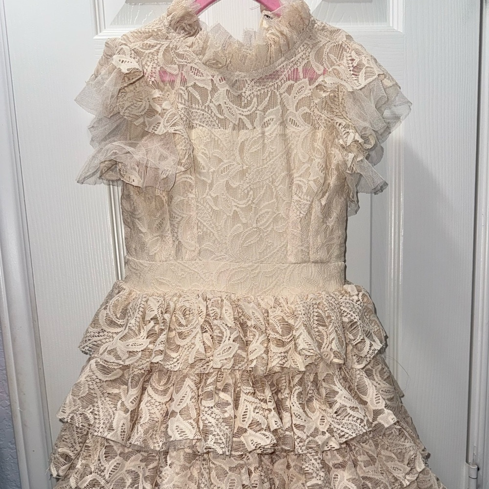 Joyfolie Cream Lace Ruffle Dress Anouk Dress